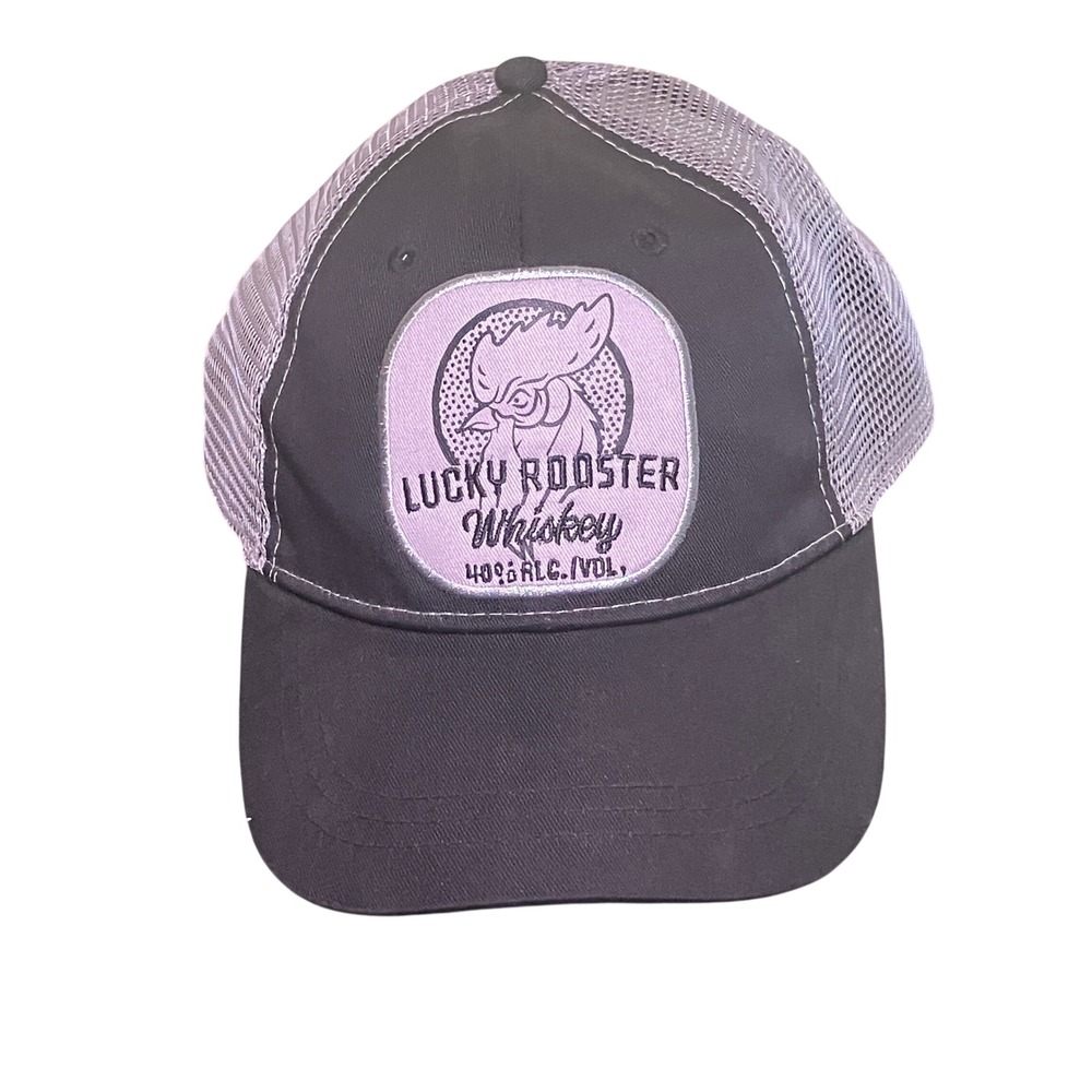 Infinity Trucker Hat Men OSFM Gray Excellent Lucky Rooster Whiskey Mesh Snapback